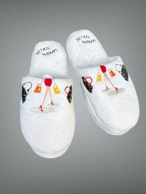 Embroidered Retail Therapy White House Slippers NWOT Size Large